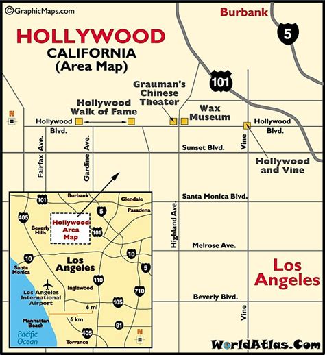 hollywood california map worldatlascom