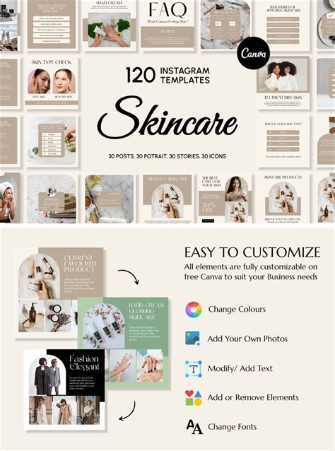 skincare instagram template  canva skincare social media etsy