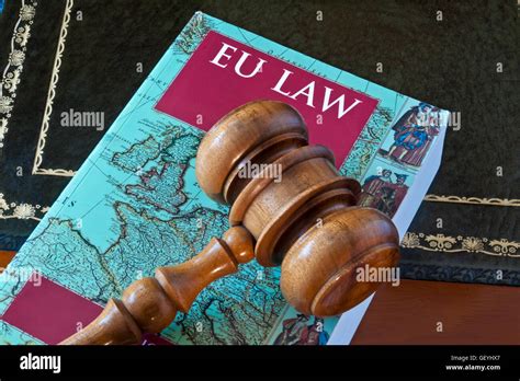 Concept Image Of Eu Law Book With Map Of Europe Front Cover On Desk