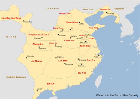 china map showing  major warlords   han dynasty    ad