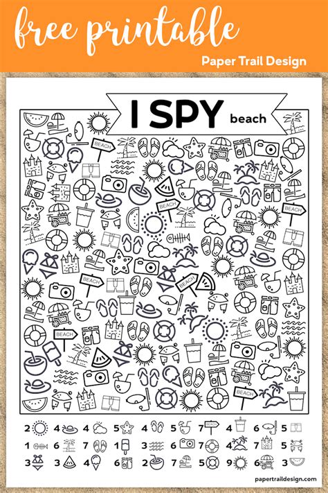 printable  spy beach activity paper trail design