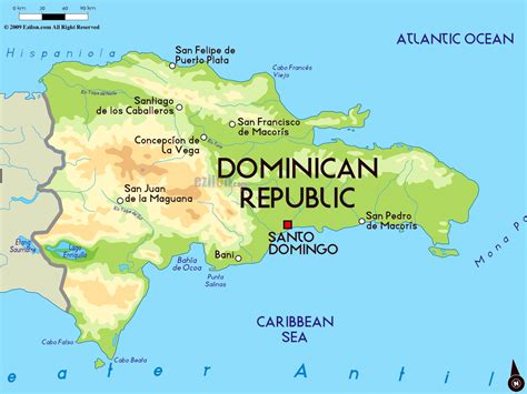 Large Physical Map Of Dominican Republic With Major Cities Dominican