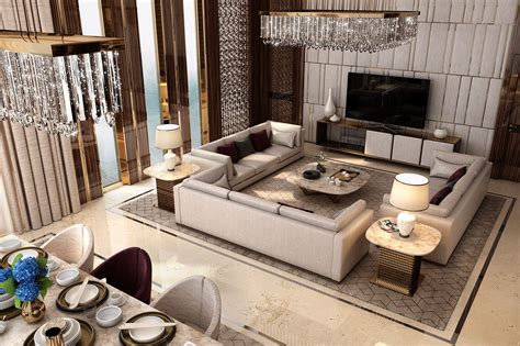 luxurious living space decorated  gold  precious crystals