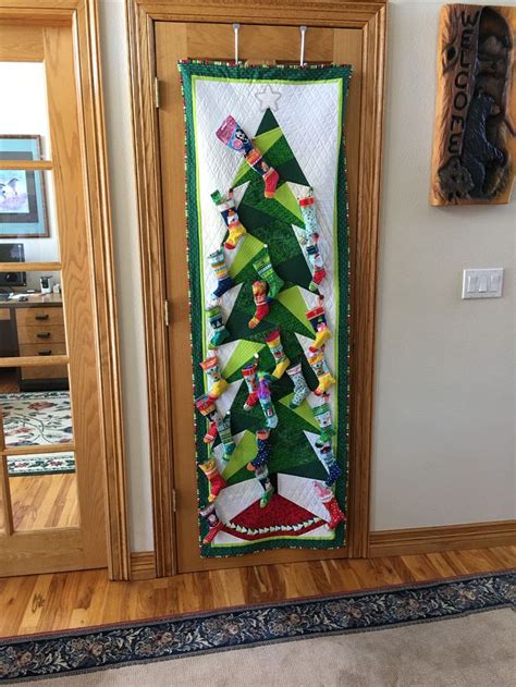 advent stockings panel  makower uk  tall trim  tree pattern