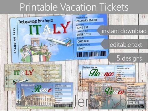 surprise italy trip ticket vacation  instant  boarding pass printable trip
