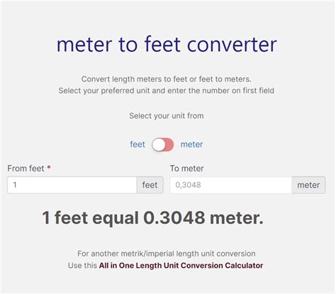 Meter To Feet Calculator Converter Id