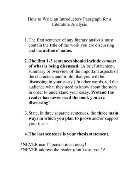 write  introductory paragraph   literature analysis