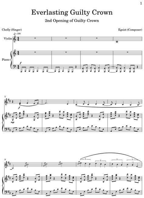 Everlasting Guilty Crown Sheet Music For Violin Piano