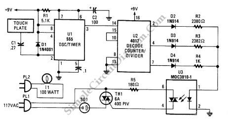 touch controlled lamp dimmer simple circuit diagram