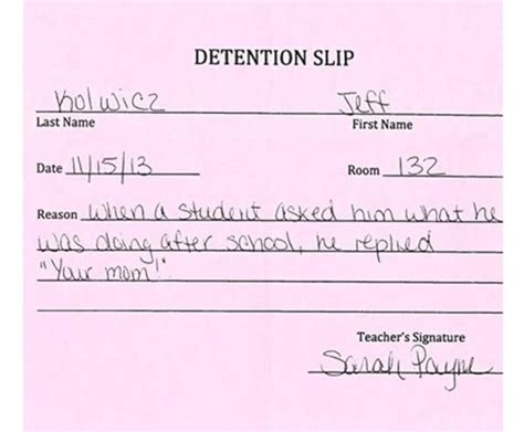 13 funniest detention notes oddee funny detention slips text jokes