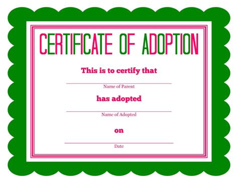 printable stuffed animal adoption certificate  pet adoption