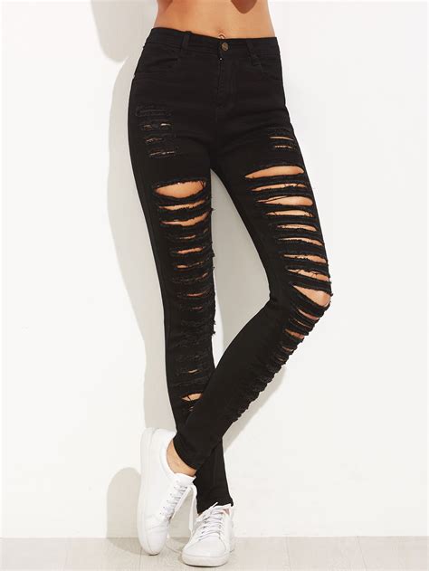 extreme ripped skinny jeans shein sheinside