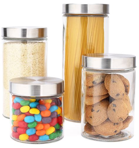 Eatneat 4 Piece Glass Airtight Canister Set With Stainless Steel Lids