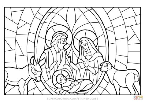 christmas nativity scene stained glass coloring page  printable