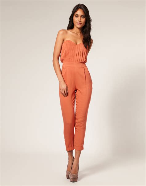 lyst asos collection asos pleated bust jumpsuit  orange