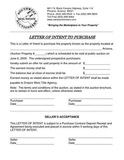 sample letter  intent  purchase real estate  printable