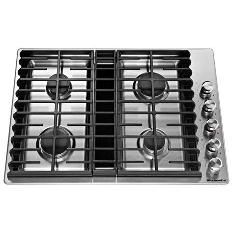 kitchenaid   stainless steel gas cooktop  downdraft exhaust common   actual