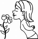 Smelling Flower Girl Coloring Flowers sketch template