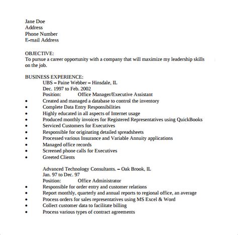 sample office assistant resume templates   ms word