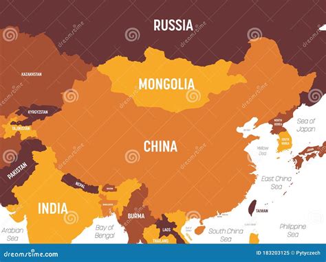 china map brown orange hue colored  dark background high detailed political map  china