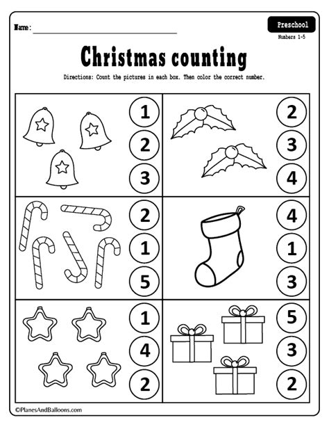 christmas counting   preschool worksheets planes balloons