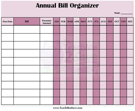 printable monthly bill organizer  calendar template site