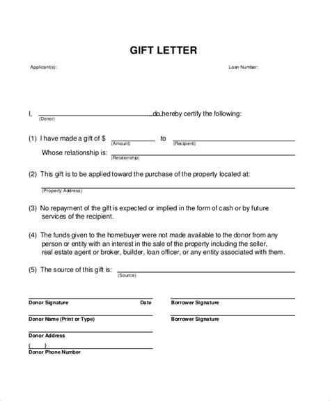 gift letter template template business
