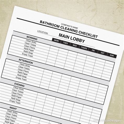 bathroom cleaning checklist printable editable