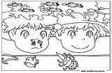Ponyo Falaise Sosuke Coloriages Miyazaki Hayao sketch template