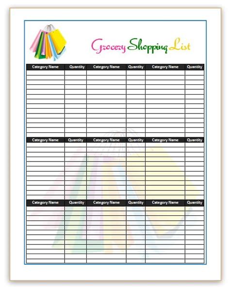 shopping list templates office templates