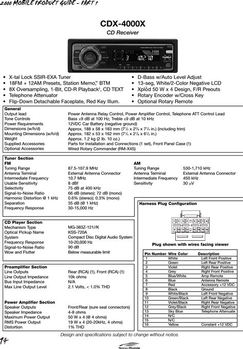 sony cdx    product guide pver user manual specifications spec sheet