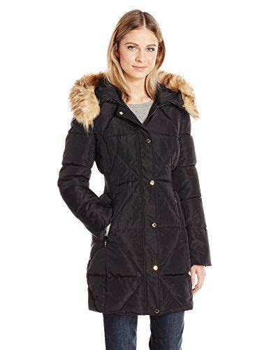 Jessica Simpson Women S Puffer With Faux Fur Collar Black