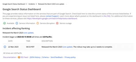 google search status dashboard adds google ranking updates