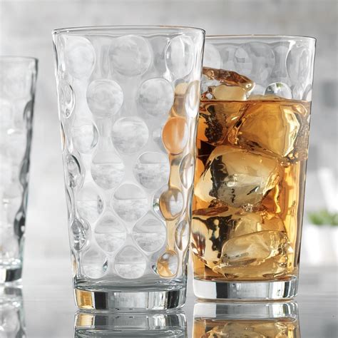 Attractive Bubble Design Highball Glasses Clear Heavy Base Tall Bar