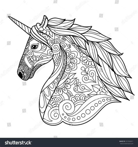 drawing unicorn zentangle style  coloring book tattoo shirt design