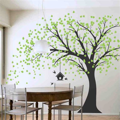 large wall decals  living room large windy tree  birdhouse wall