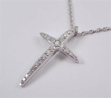 white gold diamond cross pendant necklace religious charm  chain
