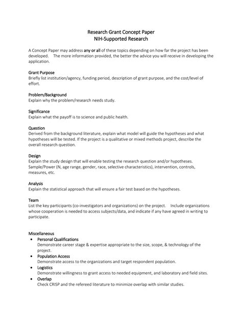 concept sheet research funding concept paper sample bing