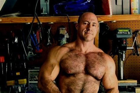 Shirtless Male Muscular Hairy Chest Older Dude Beefcake