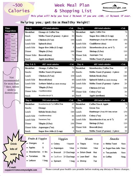 printable  day  calorie diet menu  grocery list