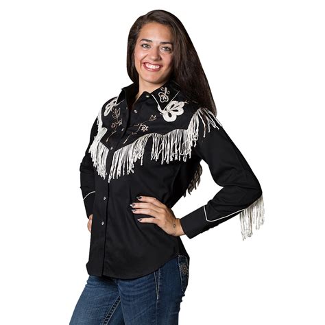 rockmount womens black fringe embroidered western shirt