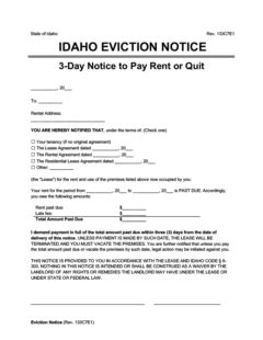 idaho eviction notice forms  word downloads