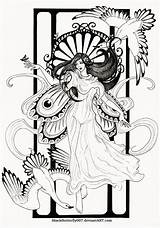 Nouveau Coloring Deviantart Drawings Line Mucha Butterfly Draw Pic Jugendstil Deco Pages Schoolwork Styled Based Comments Vector Visit Most Fairy sketch template
