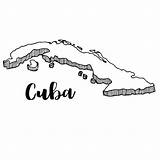 Cuba Map Vector Outline Drawing Drawn Hand Illustration Illustrations Clip Stock sketch template