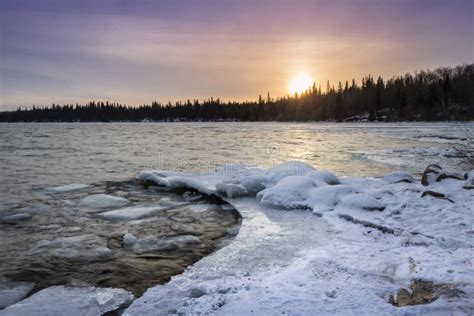 cold lake forest  snow mountains  canada stock image image