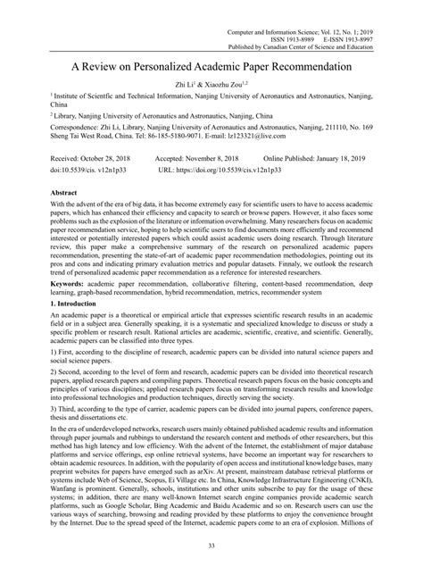 review  personalized academic paper recommendation