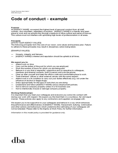 small business code  conduct template