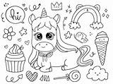 Unicornio Eenhoorn Schattige Doodle Cupcakes Sentado Tekening Zittend Afbeelding Bebé Iris sketch template
