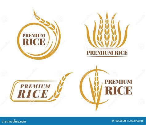 rice emblems labels badges collection gold paddy rice logo vector