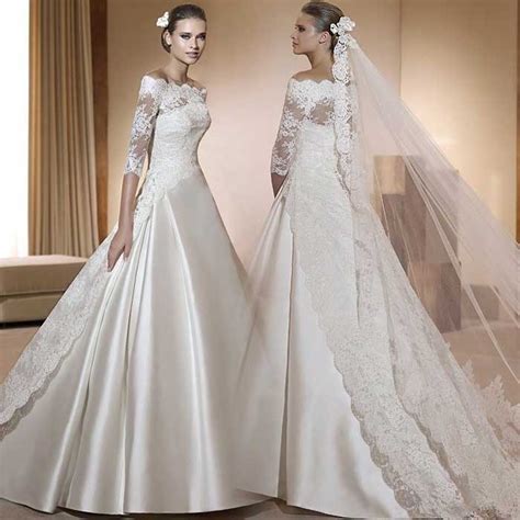 China Lace Wedding Dresses Korea Satin Bridal Ball Gowns A Line 3 4